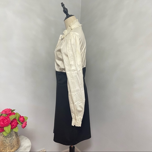 # French Style Ruffle Neck Long Sleeves Short Dress By Macys As Wish - Picture 9 of 15